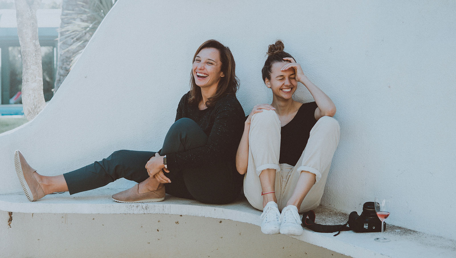 Two girls laughing